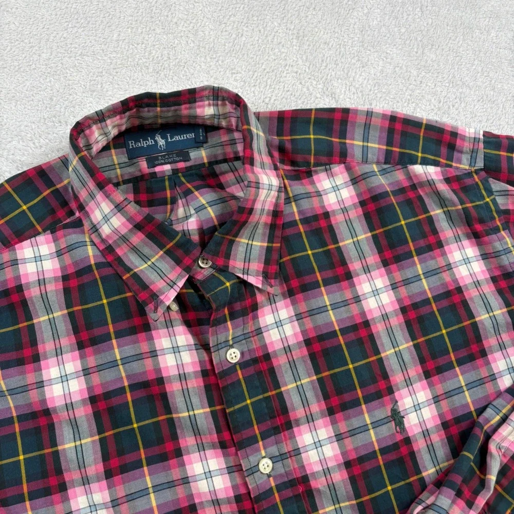 Polo Ralph Lauren Blake Mens XL Pink Green Plaid Cotton Button Down Shirt Preppy